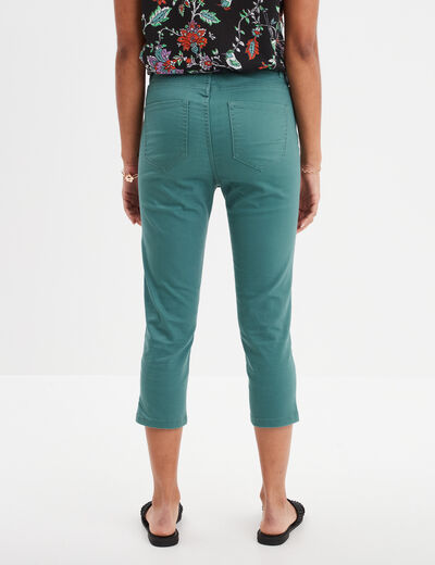 Pantacourt slim 5 poches vert foncé femme