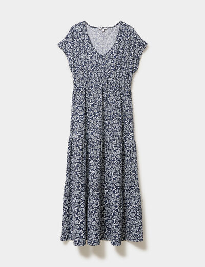 Robe longue col en V grossesse bleu marine femme maternit&eacute;