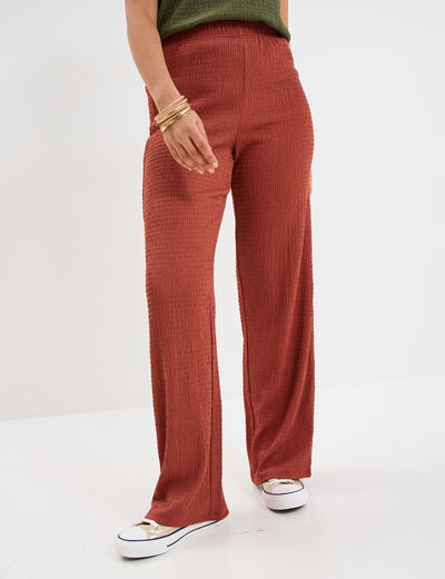 Pantalon effet gaufré taille élastiquée vieux rose femme