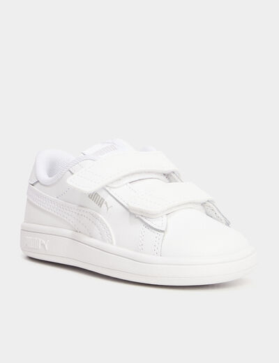 Tennis basses à scratchs Puma Smash blanc garçon