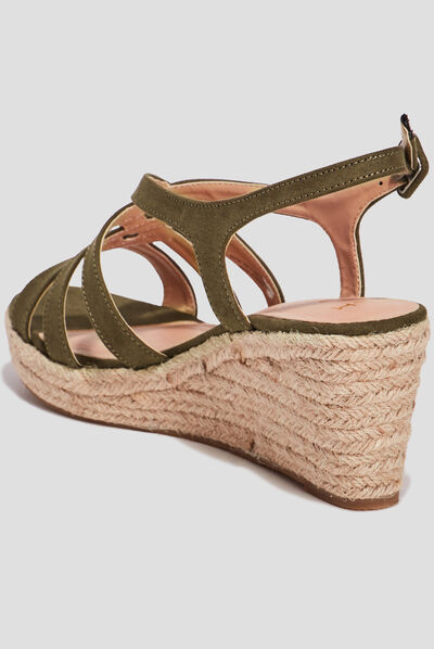Sandales compensées vert kaki femme