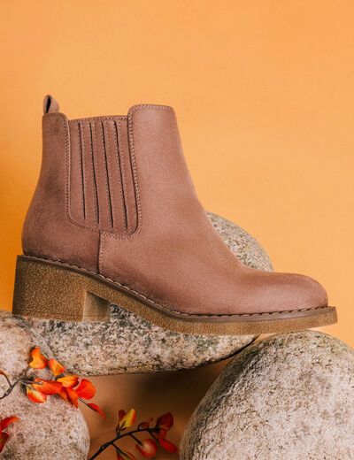 Boots chelsea talons 4 cm taupe femme