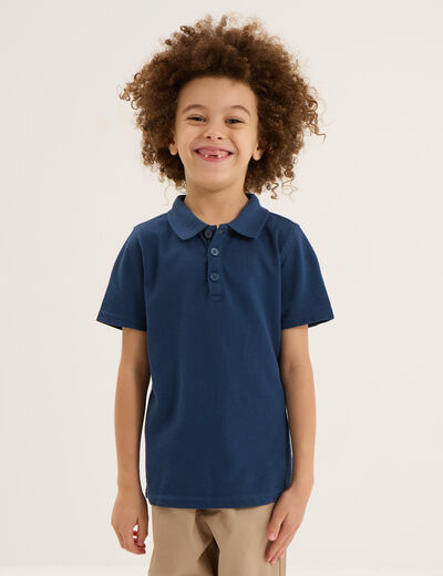 Polo manches courtes &agrave; d&eacute;tail brod&eacute; bleu marine gar&ccedil;on