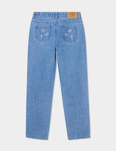 Jeans coton mom brodé Creeks denim double stone fille