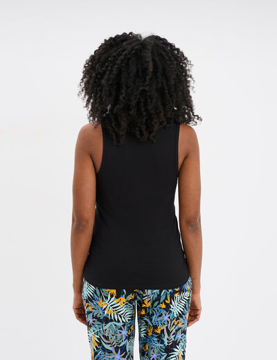 Débardeur col rond côtelé coton noir femme