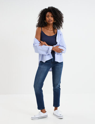 Débardeur bretelles réglables en coton bleu marine femme