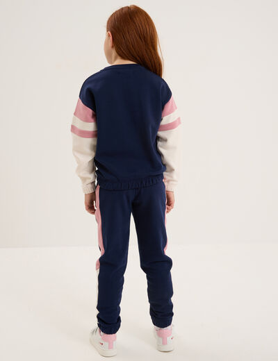 Ensemble jogging sweat et pantalon coton bleu marine fille