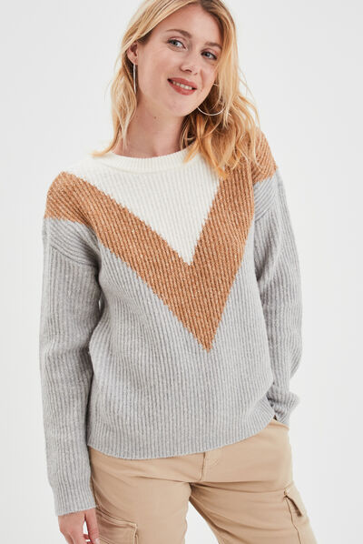 Pull manches longues gris clair femme