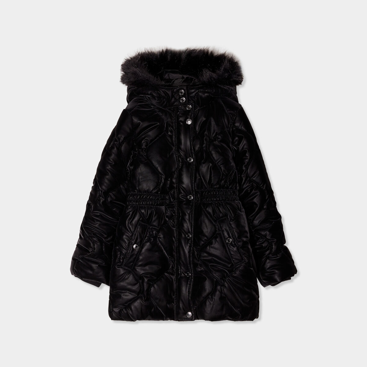 Parka &agrave; capuche fausse fourrure noir fille