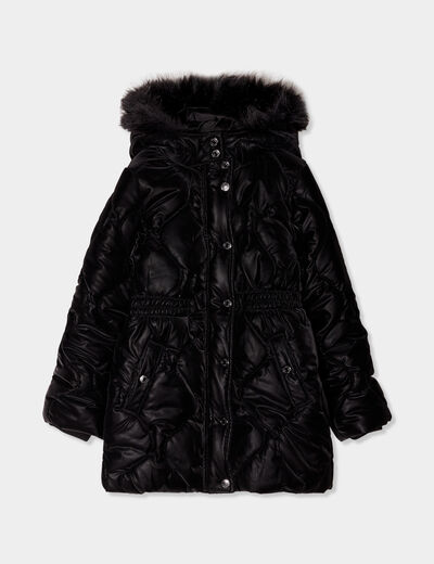 Parka &agrave; capuche fausse fourrure noir fille