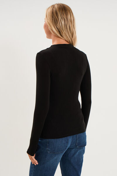 T-shirt cintr&eacute; col montant lyocell noir femme