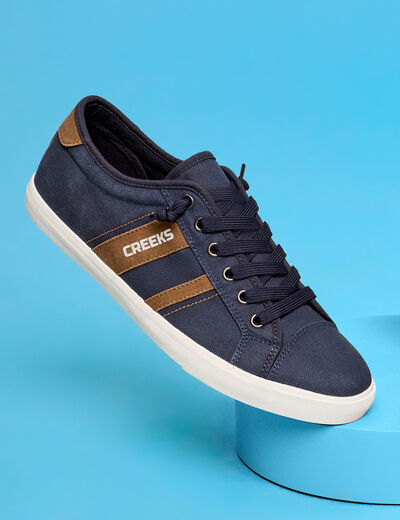 Tennis basses en toile effet denim bleu marine homme