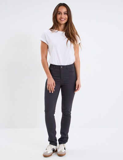 Pantalon slim en coton elasthanne gris foncé femme