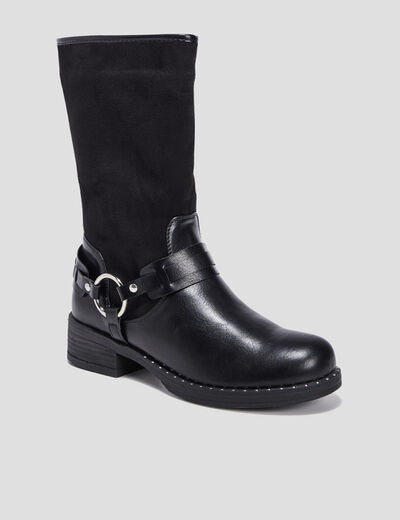 Bottes bi-matière avec boucles noir femme