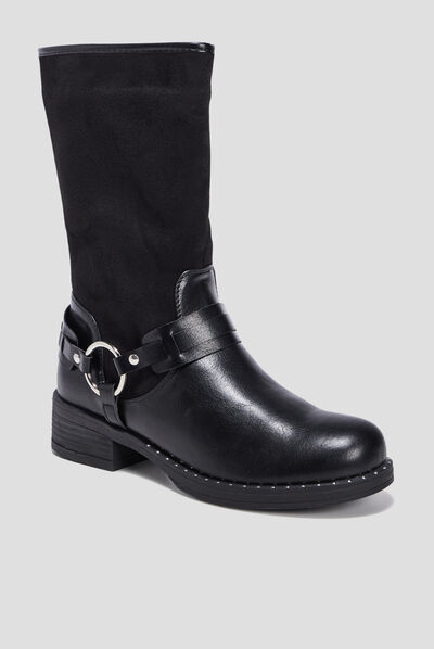 Bottes bi-matière avec boucles noir femme
