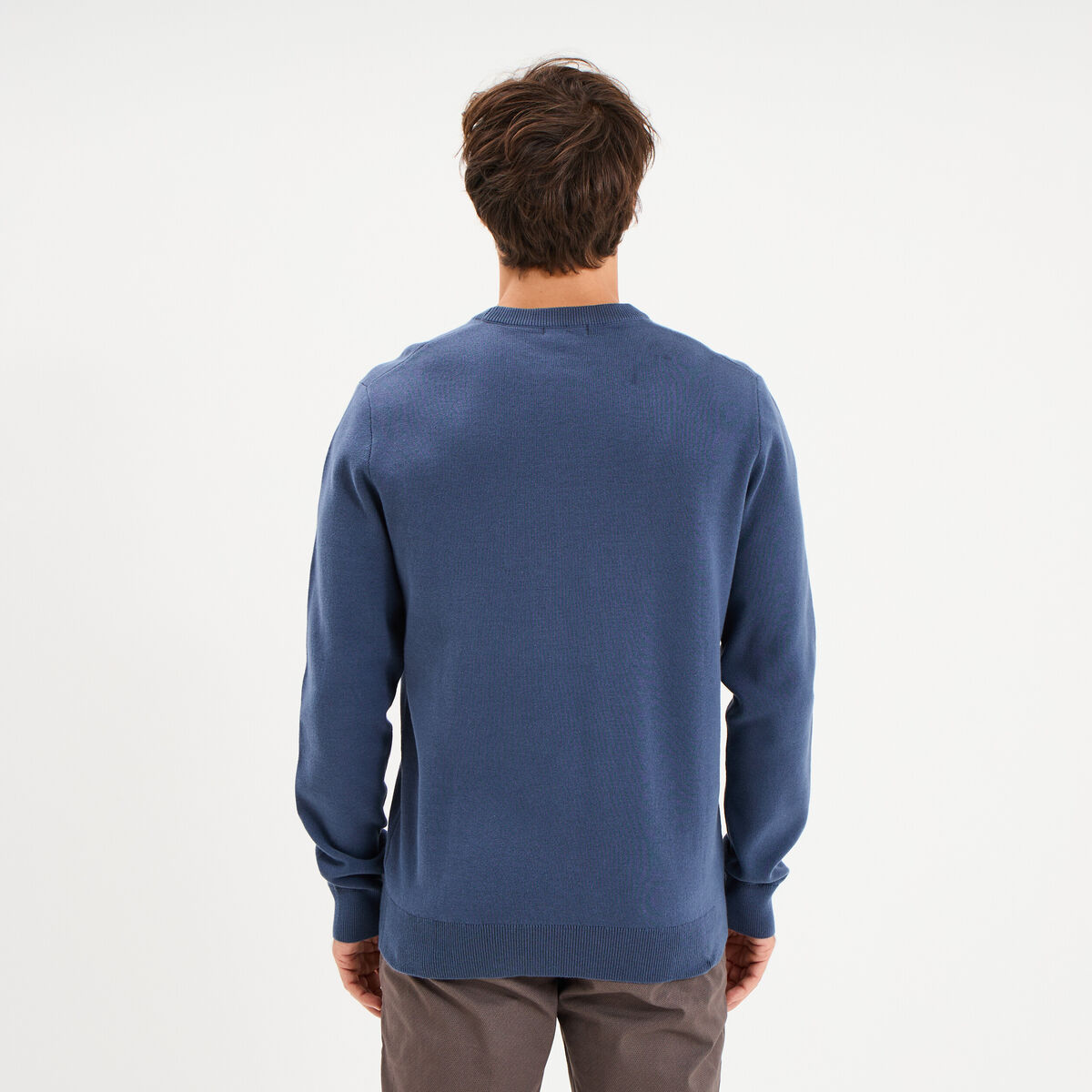 Pull col rond manches longues bleu fonc&eacute; homme