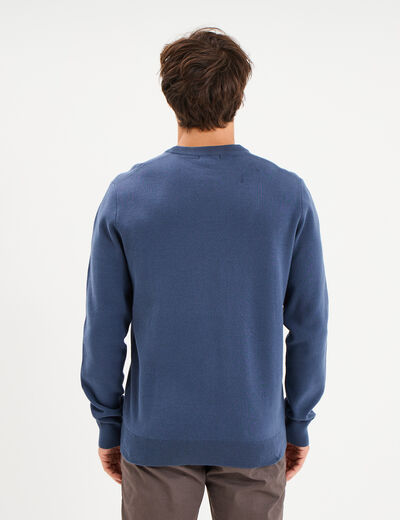 Pull col rond manches longues bleu fonc&eacute; homme