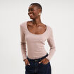 T-shirt coton stretch manches longues marron clair femme