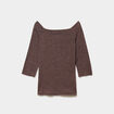 T-shirt cintr&eacute; col bardot manches 3/4 taupe femme