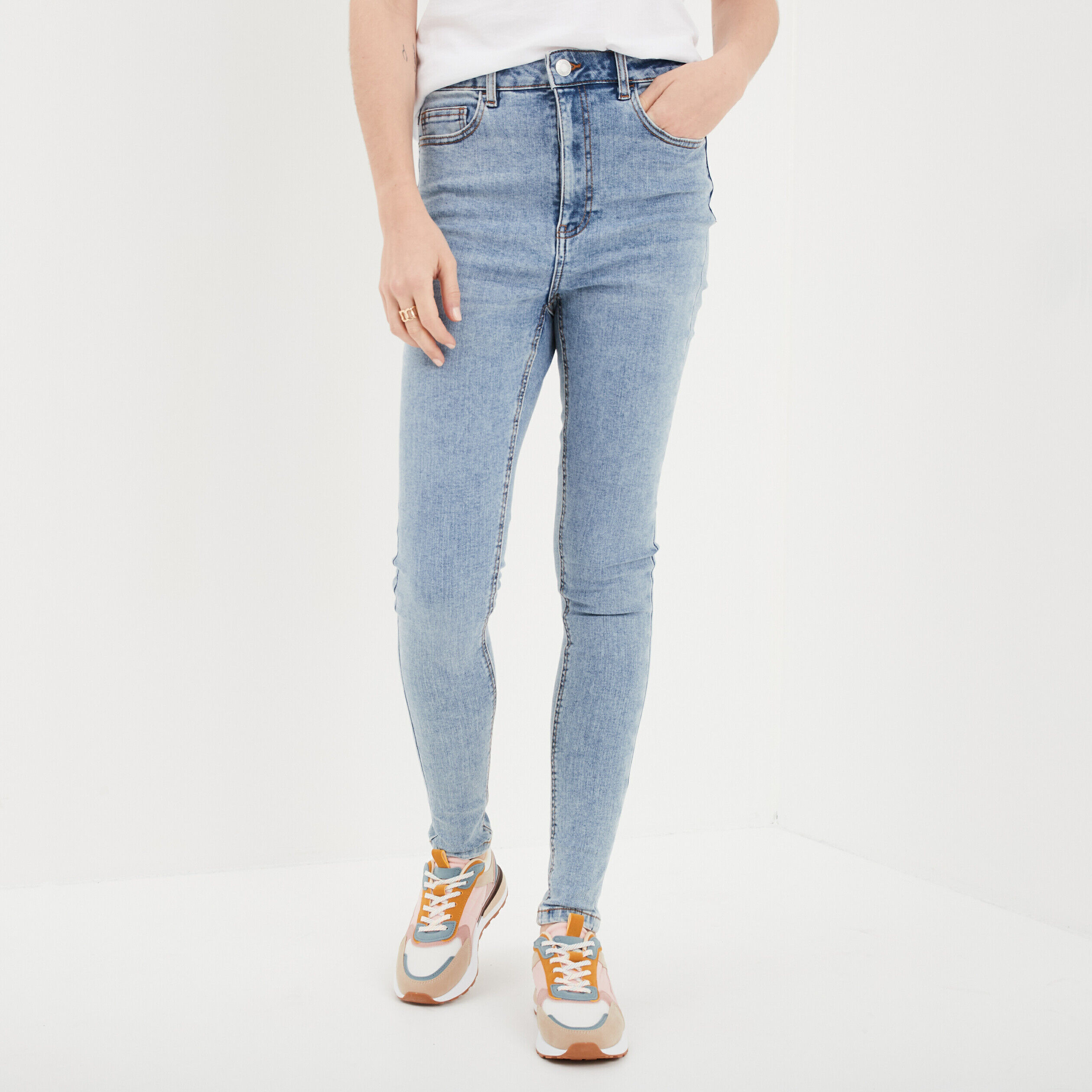 Jeans skinny taille haute denim double stone femme LH