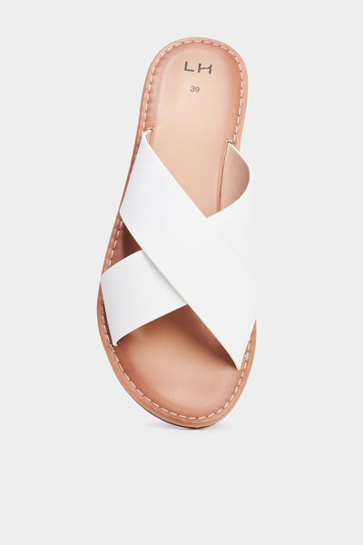 Mules brides larges crois&eacute;es blanc femme