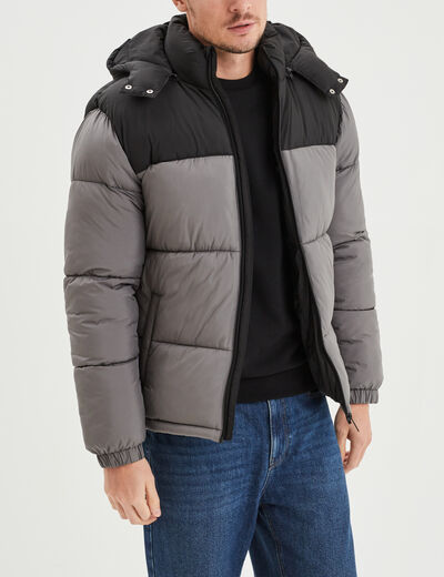 Doudoune déperlante à capuche amovible gris homme