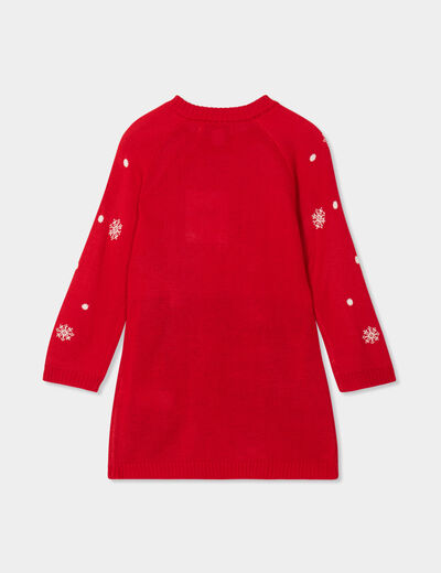 Robe pull Noël col rond manches longues rouge bébé fille