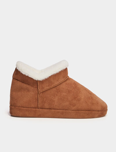 Chaussons bottines fourrés camel femme