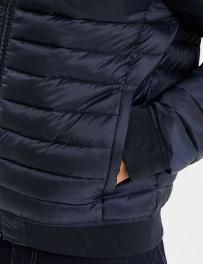 Doudoune l&eacute;g&egrave;re d&eacute;perlante col teddy bleu marine homme