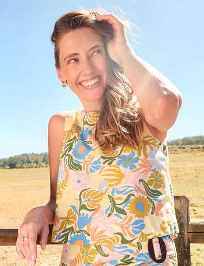 Blouse courte droite sans manches blanc femme