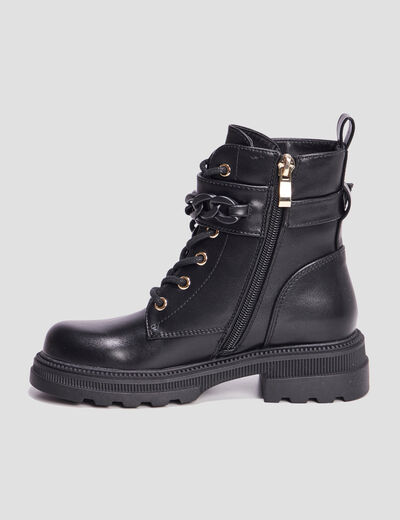 Bottines ranger avec chaînes et boucles noir fille
