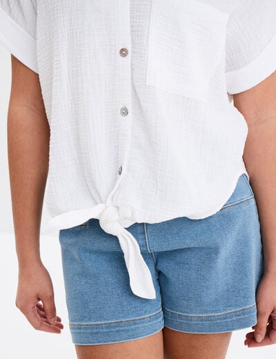 Chemise nouée manches courtes gaze coton blanc femme