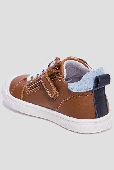 Bottillons zippés en cuir camel bébé garçon