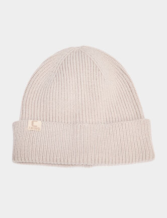 Bonnet tricot&eacute; avec bord &agrave; revers sable femme