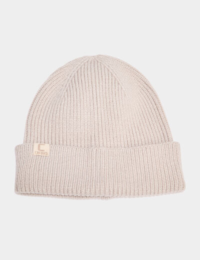 Bonnet tricot&eacute; avec bord &agrave; revers sable femme