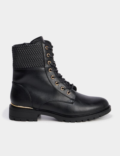 Boots &agrave; lacets et talons noir femme