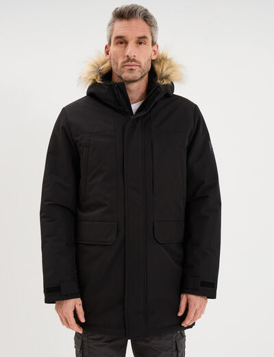 Parka &agrave; capuche fausse fourrure noir homme