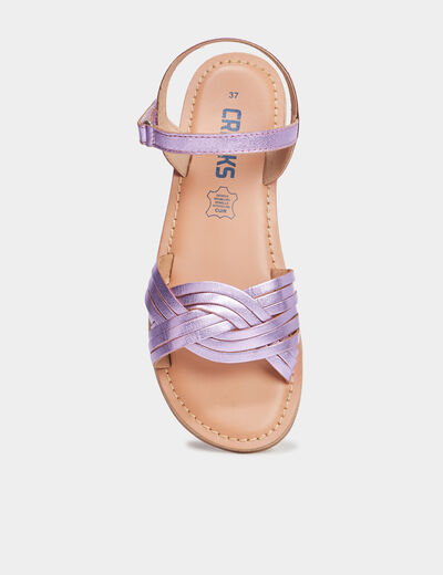 Sandales brides tressées en cuir violet fille