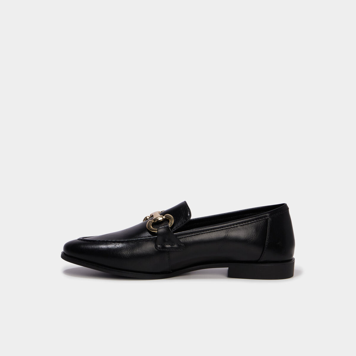 Mocassin femme &agrave; boucle m&eacute;tal plate noir femme