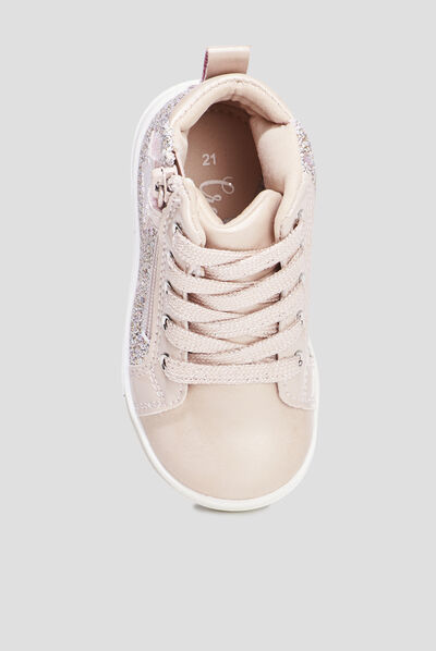 Baskets montantes à paillettes zippées rose bébé fille