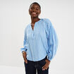Blouse oversize col tunisien coton bleu clair femme