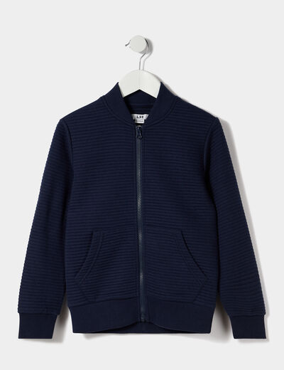 Gilet zippé effet côtelé bleu marine garçon