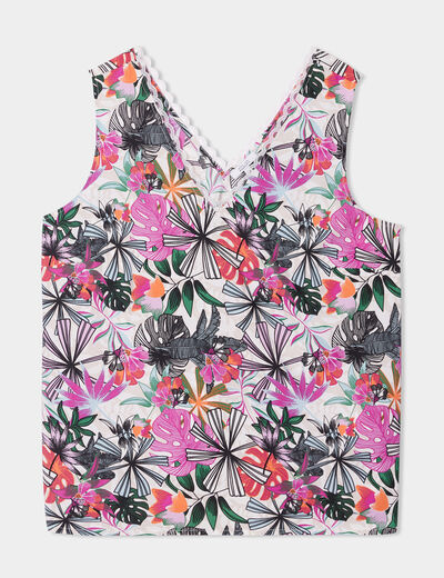 Blouse sans manches col en V ecru femme grande taille