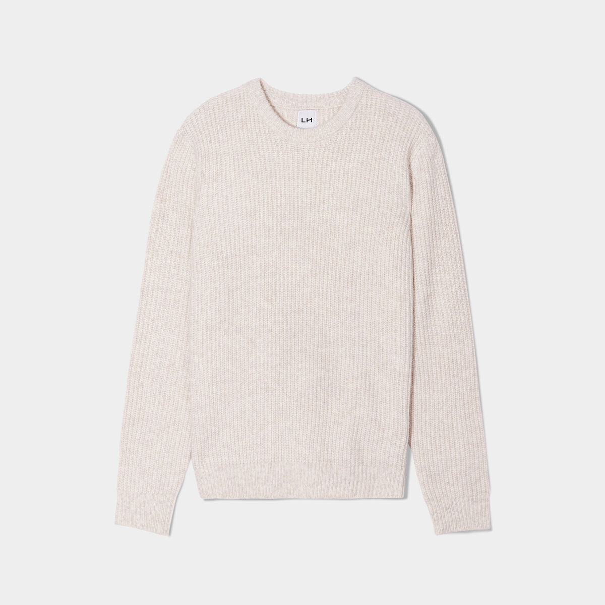 Pull col rond &agrave; manches longues beige homme