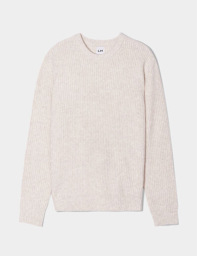 Pull col rond &agrave; manches longues beige homme