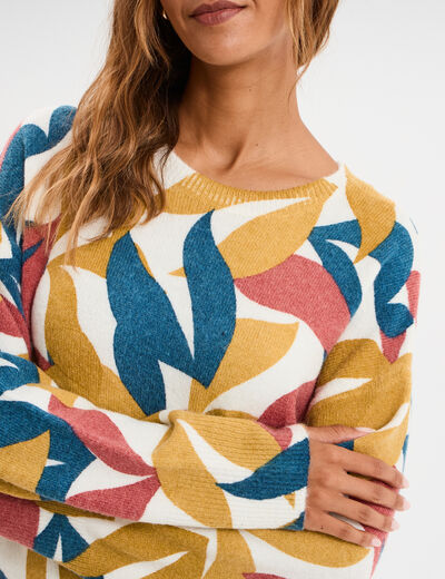 Pull col rond manches longues ecru femme