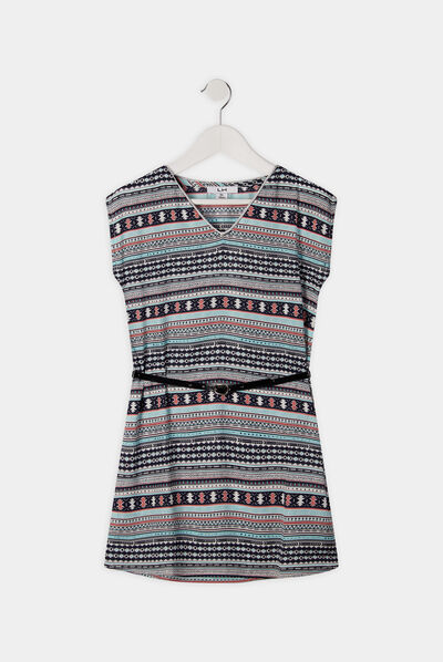 Robe droite fluide ceinturée blanc fille