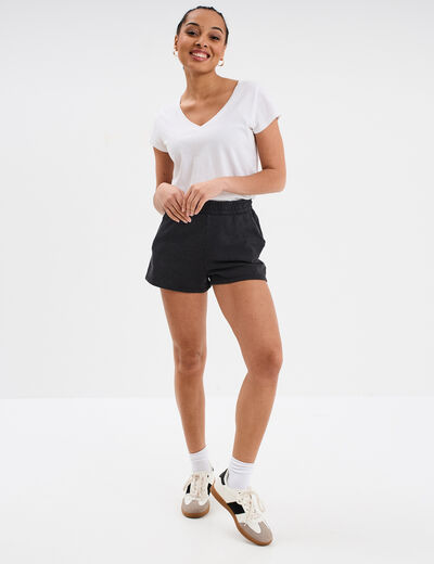 Short de jogging taille élastiquée noir femme