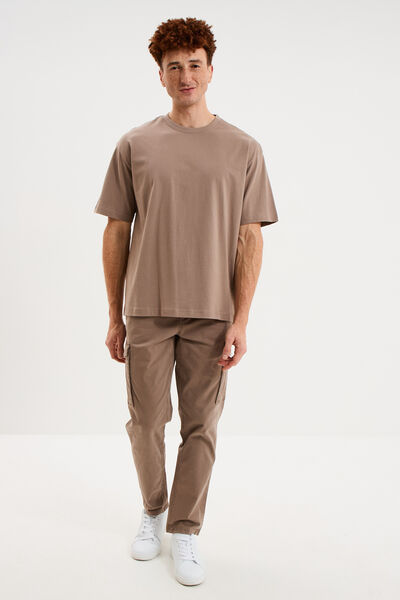 T-shirt col rond coupe relax coton &eacute;pais gris homme