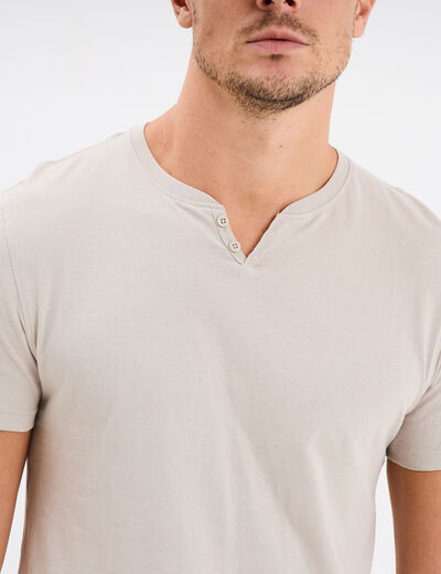 T-shirt manches courtes col tunisien gris clair homme